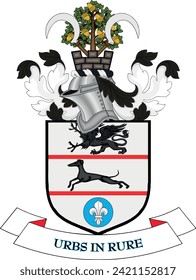 Official coat of arms vector illustration of the English administrative local authority district of the METROPOLITAN BOROUGH OF SOLIHULL, WEST MIDLANDS