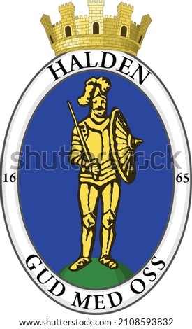 Official coat of arms vector illustration of the Norwegian regional capital city of HALDEN, NORWAY