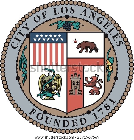 Official coat of arms vector illustration of the American city of LOS ANGELES, UNITED STATES