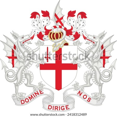 Official coat of arms vector illustration of the English administrative local authority district of the CITY OF LONDON, LONDON