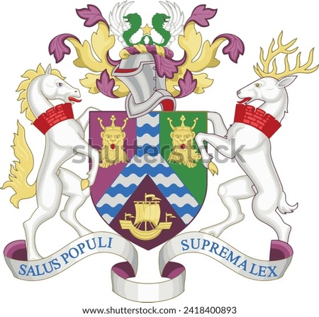 Official coat of arms vector illustration of the English administrative local authority district of the BOROUGH OF LEWISHAM, LONDON