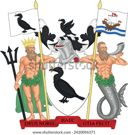 Official coat of arms vector illustration of the English administrative local authority district of the METROPOLITAN BOROUGH OF LIVERPOOL, MERSEYSIDE