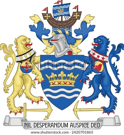 Official coat of arms vector illustration of the English administrative local authority district of the METROPOLITAN BOROUGH AND CITY OF SUNDERLAND, TYNE AND WEAR