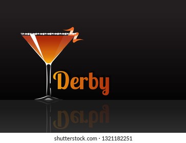 Official cocktail icon, The Unforgettable Derby cartoon illustration for bar or restoration  alcohol menu in elegant style on mirrored surface.