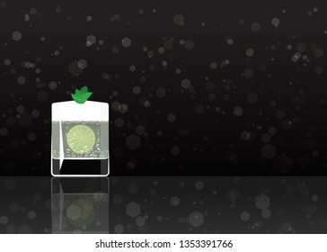 Official cocktail icon, The Unforgettable Gin Fizz cartoon illustration for bar or restoration  alcohol menu in elegant style on mirrored surface.