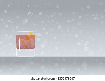 Official cocktail icon, The Unforgettable Old Fashioned cartoon illustration for bar or restoration  alcohol menu in elegant style on mirrored surface.