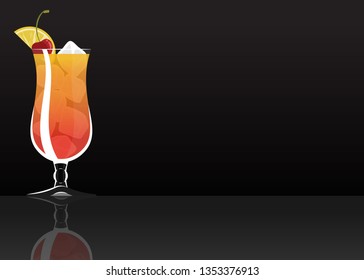 Official cocktail icon, The Unforgettable Planter's Punch cartoon illustration for bar or restoration  alcohol menu in elegant style on mirrored surface.