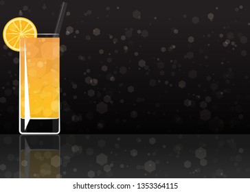 Official cocktail icon, The Unforgettable Screwdriver cartoon illustration for bar or restoration  alcohol menu in elegant style on mirrored surface.