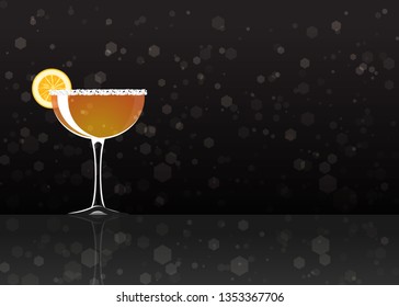 Official cocktail icon, The Unforgettable Sidecar cartoon illustration for bar or restoration  alcohol menu in elegant style on mirrored surface.