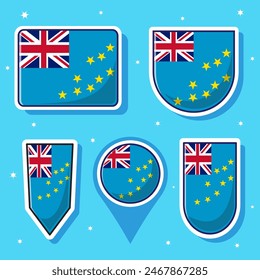 Official country signs of Tuvalu, countries flag banners. international travel symbols, landmark symbols, geography and map flags emblem. Isolated vector signs set