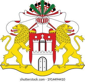 Official current greater coat of arms of the Free and Hanseatic City of Hamburg, Germany