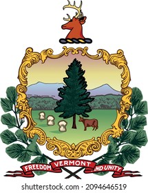 Official Current Vector Coat Of Arms Of The Federal State Of Vermont, USA