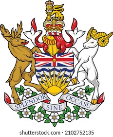 Official current vector coat of arms of the Canadian province of BRITISH COLUMBIA, CANADA