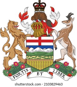 Official current vector coat of arms of the Canadian province of ALBERTA, CANADA