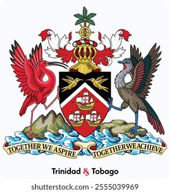 Official current vector Emblem of unitary parliamentary constitutional republic of Trinidad and Tobago. 