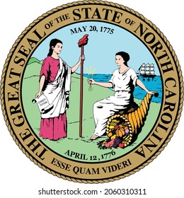 Official current vector great seal of the Federal State of North Carolina, USA