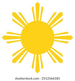 Diseño oficial del sol de ocho rayos de Filipinas con espaciamiento de 3.75. Ilustración vectorial