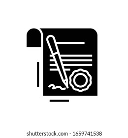 Official document black icon, concept illustration, vector flat symbol, glyph sign.
