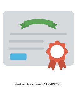 
A official document or certificate with a recognition badge flat icon design
