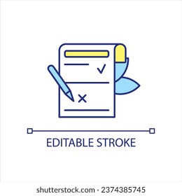 Official document with pencil yellow and blue RGB color icon. Legal paper. Organization permission. Isolated vector illustration. Simple filled line drawing. Editable stroke. Arial font used