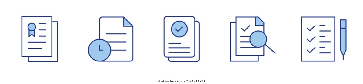 official documents, file, research, preparation. Document Icon vector illustration. Line Duotone style. Editable stroke.