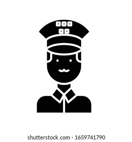 Icono negro oficial del conductor, ilustración conceptual, símbolo plano vectorial, signo de glifo.