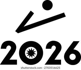 Emblema oficial y año 2026 con números gráficos y geométricos Abstractas