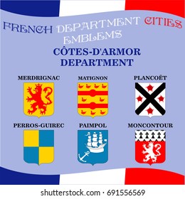 Official emblems of cities of French department Cotes D Armor