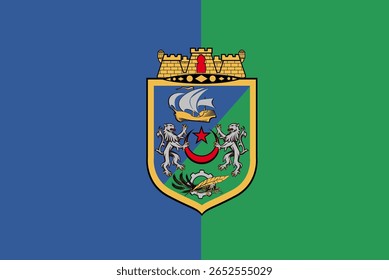 Bandeira oficial de Argel, Argélia. Um vetor autêntico que captura o símbolo desta capital do Norte de África, conhecida por seu histórico porto de Casbah e Mediterrâneo. Perfeito para viagens e identidade argelina