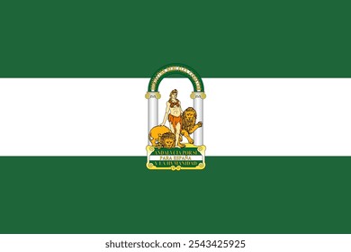 La bandera oficial de Andalucía presenta franjas verdes y blancas, que simbolizan el patrimonio y la unidad. Andalucía es conocida por su rica historia, vibrante cultura y belleza mediterránea