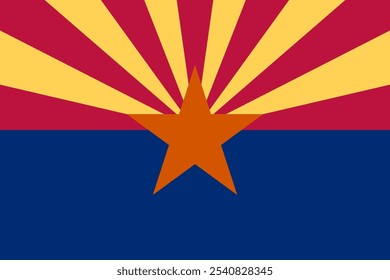 The official flag of Arizona features red and yellow rays with a copper star, symbolizing the state's southwestern heritage. Arizona is known for its diverse landscapes and rich culture