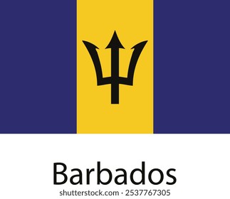 Die offizielle Flagge von Barbados, mit einem gold-blauen Design mit einem prominenten schwarzen Dreizack.