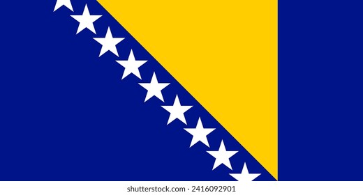 Official flag of Bosnia and Herzegovina. Proportions 1 to 2. RGB colors. Blue 0, 20, 137. Yellow 255, 205, 0. Flat icon. Texture map. Vector illustration