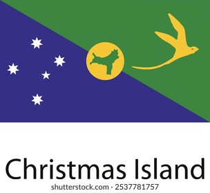 The official flag of Christmas Island, an Australian territory in the Indian Ocean. The flag features a green and blue background with five white stars, the constellation Crux and the island