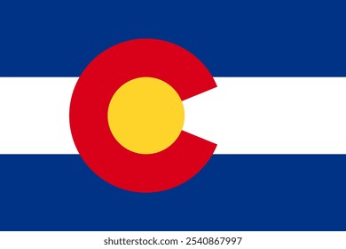 A bandeira oficial do Colorado apresenta um campo azul com um "C" vermelho e centro dourado, simbolizando as paisagens impressionantes e patrimônio do estado. Colorado é rico em cultura e história