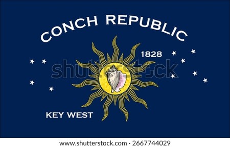 Official flag of the Conch Republic. An authentic vector of this Key West micronation's symbol, a tongue-in-cheek political statement and tourism booster. Perfect for cultural and travel projects