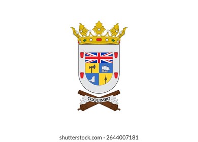 Bandeira oficial de Coquimbo, Chile. Ilustração vetorial autêntica para viagens, cultura e projetos de identidade nacional. Este símbolo da cidade chilena é perfeito para suas necessidades de design
