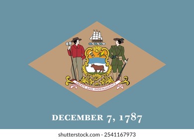 La bandera oficial de Delaware presenta un campo azul con un diamante de color beige y un escudo de armas estatal, que simboliza la herencia y la independencia. Delaware, rica en historia y cultura