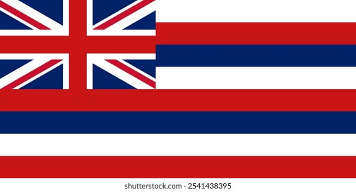 La bandera oficial de Hawái presenta ocho rayas y la Union Jack, que simbolizan la unidad y la herencia. Hawái es conocida por su rica historia, su cultura diversa y sus paisajes impresionantes