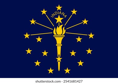 The official flag of Indiana features a gold torch surrounded by stars on a blue field, symbolizing liberty and enlightenment. Indiana is rich in history and culture