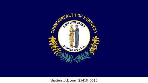 La bandera oficial de Kentucky presenta el sello del estado en un campo azul, que simboliza la herencia y la unidad. Kentucky es conocida por su rica historia, cultura diversa y hermosos paisajes