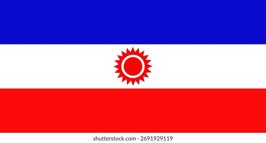 Bandeira oficial de Limbuwan, leste do Nepal. As listras vermelhas, azuis e brancas simbolizam a cultura, a identidade e a herança regional de Limbu.