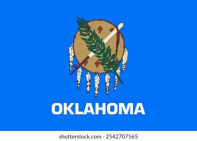 The official flag of Oklahoma features a blue field with a traditional Osage Nation buffalo-skin shield, symbolizing heritage and unity