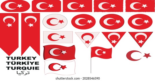 The official flag of the Republic of Turkey. Made to original specifications in both size and color. Turkish flag set. Standard Turkish Flag dimensions vector.