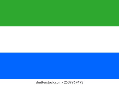 The official flag of Sierra Leone features green, white, and blue stripes symbolizing unity and peace. This West African nation has a rich cultural heritage and beautiful landscapes