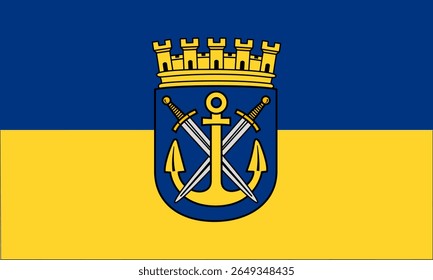 Bandeira oficial de Solingen, Alemanha. Um vetor autêntico capturando este símbolo da "Cidade das Lâminas", conhecido por sua indústria de cutelaria. Perfeito para viagens e projetos de identidade alemã