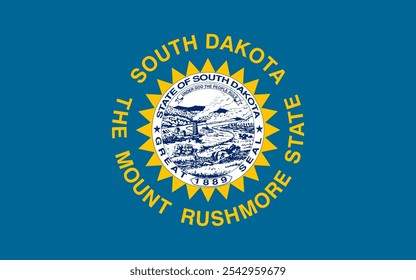 The official flag of South Dakota features the state seal on a blue field, symbolizing heritage and unity. South Dakota is known for its rich history, diverse culture, and iconic Mount Rushmore