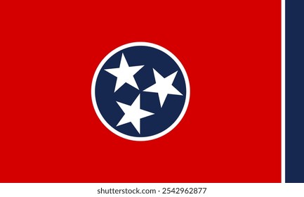 The official flag of Tennessee features three white stars on a blue circle within a red field, symbolizing heritage and unity. Tennessee is known for its rich history, culture, and vibrant music scene