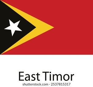 Bandeira oficial de Timor-Leste ou Timor-Leste, com um triângulo amarelo com um triângulo preto e uma estrela branca.