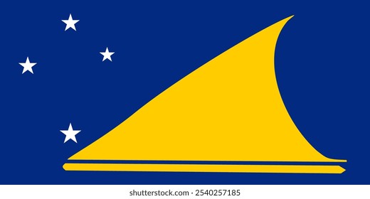 La bandera oficial de Tokelau presenta un fondo azul con estrellas amarillas y una canoa, que simboliza la navegación y la unidad. Esta nación insular del Pacífico es rica en patrimonio cultural y paisajes vibrantes